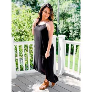 NWT Womens Freckled Poppy P.S. Love Black Asymmetrical Cami Maxi Dress - Sz M